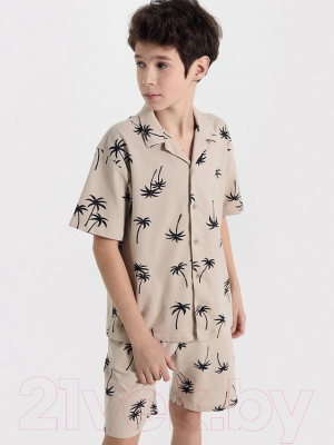 Рубашка детская Mark Formelle 113445 (р.128-64, пальмы на тепло-сером)