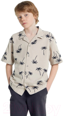 Рубашка детская Mark Formelle 113445 (р.140-68, пальмы на тепло-сером)