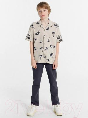 Рубашка детская Mark Formelle 113445 (р.158-80, пальмы на тепло-сером)