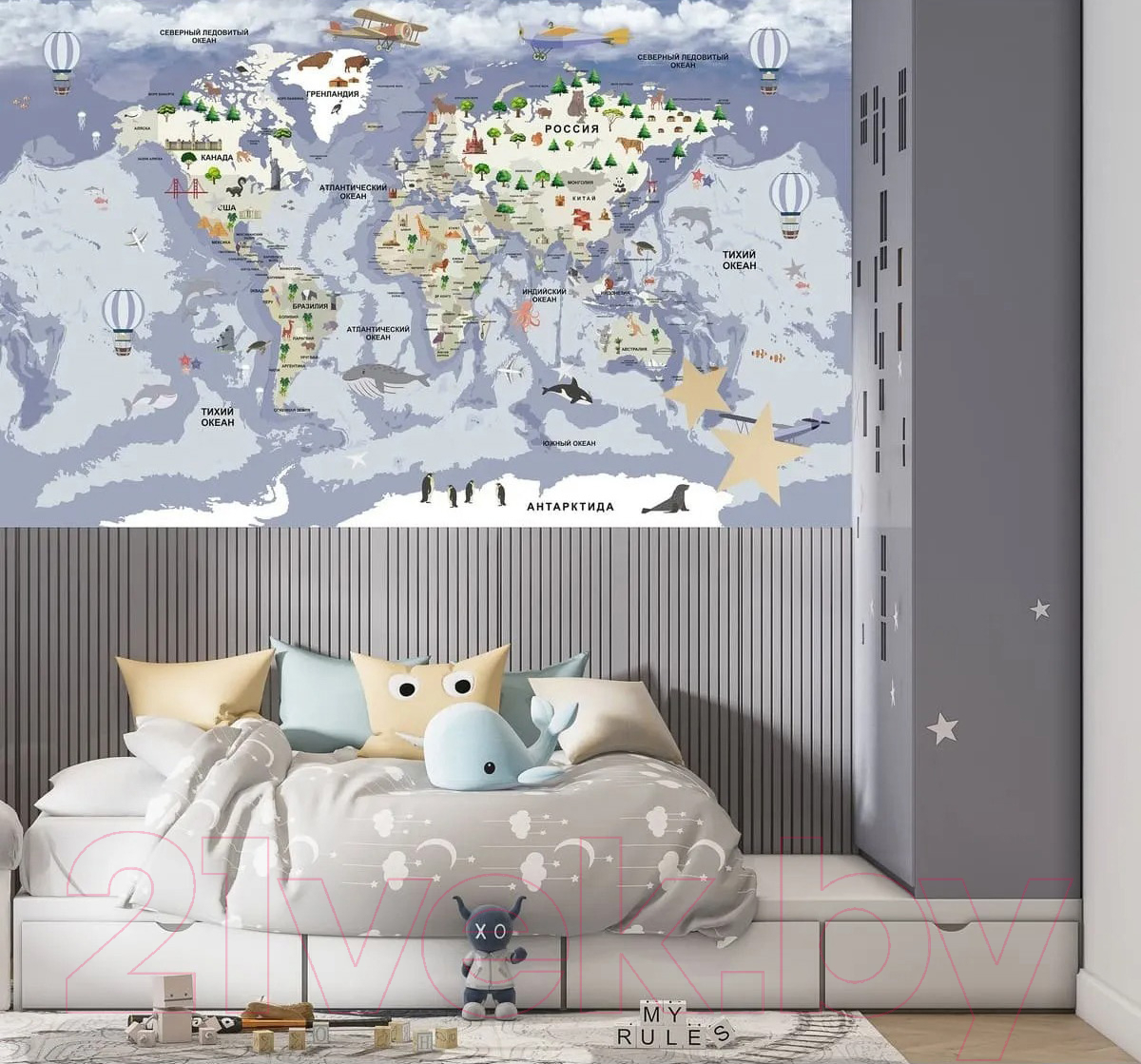 Фотообои листовые Citydecor Детская Карта мира 340 (200x140см) — фото 4