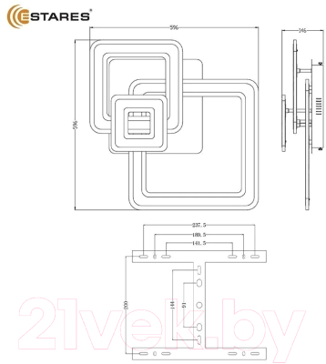 Люстра Estares Triplex Square 124W 3S-APP-596x596x146-WHITE/WHITE-220-IP20