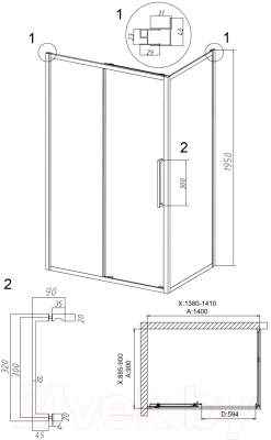 Душевой уголок Grossman Cosmo 140x90x195 / 120.K33.02.1490.42.00 (графит сатин/стекло прозрачное)