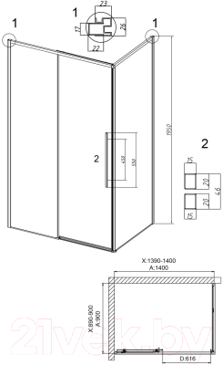 Душевой уголок Grossman Galaxy 140x90x195 / 120.K33.01.1490.32.00 (золото сатин/стекло прозрачное)