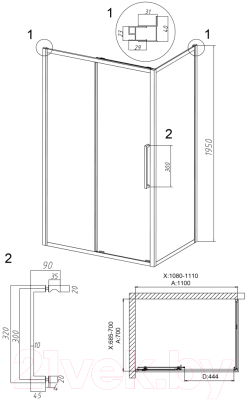 Душевой уголок Grossman Cosmo 110x70x195 / 120.K33.02.1170.32.00 (золото сатин/стекло прозрачное)