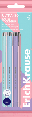 Набор шариковых ручек Erich Krause Ultra-30 Stick&Grip Pastel / 61038 (4шт, синий)