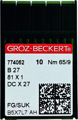 Набор игл для промышленной швейной машины Groz-Beckert DCx27 65 SUK GB-10 (для высокоэластичных тканей)