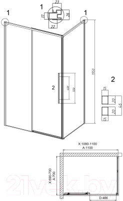 Душевой уголок Grossman Galaxy 110x70x195 / 120.K33.01.1170.10.02 (хром/стекло шиншилла)