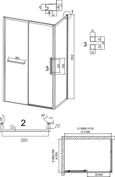 Душевой уголок Grossman Style 110x70x195 / 120.K33.05.1170.10.02 (хром/стекло шиншилла)
