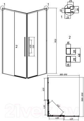 Душевой уголок Grossman Galaxy 110x90x195 / 300.K33.01.1190.10.02 (хром/стекло шиншилла)