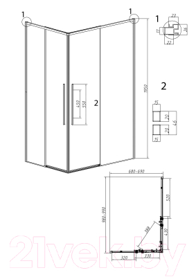 Душевой уголок Grossman Galaxy 100x70x195 / 300.K33.01.1070.21.02 (черный матовый/стекло шиншилла)