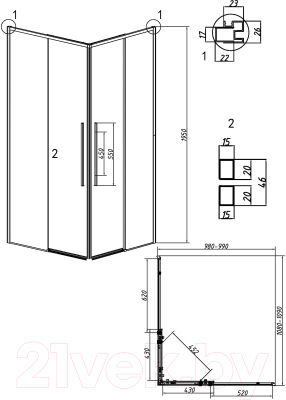 Душевой уголок Grossman Galaxy 110x100x195 / 300.K33.01.1110.21.02 (черный матовый/стекло шиншилла)