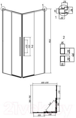 Душевой уголок Grossman Galaxy 80x70x195 / 300.K33.01.8070.21.02 (черный матовый/стекло шиншилла)