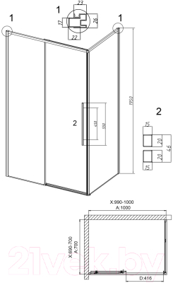 Душевой уголок Grossman Galaxy 100x70x195 / 120.K33.01.1070.21.10 (черный матовый/тонированное стекло)