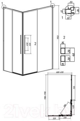 Душевой уголок Grossman Galaxy 120x70x195 / 300.K33.01.1270.21.10 (черный матовый/тонированное стекло)