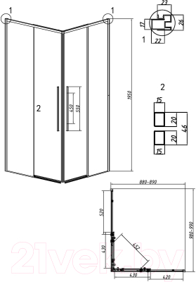 Душевой уголок Grossman Galaxy 100x90x195 / 300.K33.01.1090.42.00 (графит сатин/прозрачное стекло)