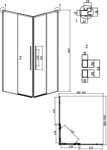 Душевой уголок Grossman Galaxy 110x100x195 / 300.K33.01.1110.42.00 (графит сатин/прозрачное стекло)