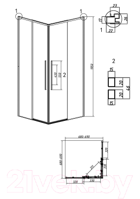 Душевой уголок Grossman Galaxy 70x70x195 / 300.K33.01.7070.42.00 (графит сатин/прозрачное стекло)