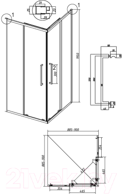 Душевой уголок Grossman Cosmo 90x90x195 / 300.K33.02.9090.21.10 (черный матовый/тонированное стекло)