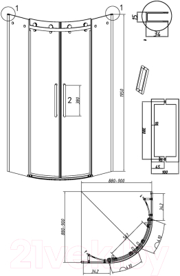 Душевой уголок Grossman Classic 90x90x195 / 301.K33.04.9090.21.10 (черный матовый/тонированное стекло)