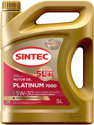 Моторное масло Sintec Platinum 7000 5W30 A3/B4 SL/CF / 600274 (5л)