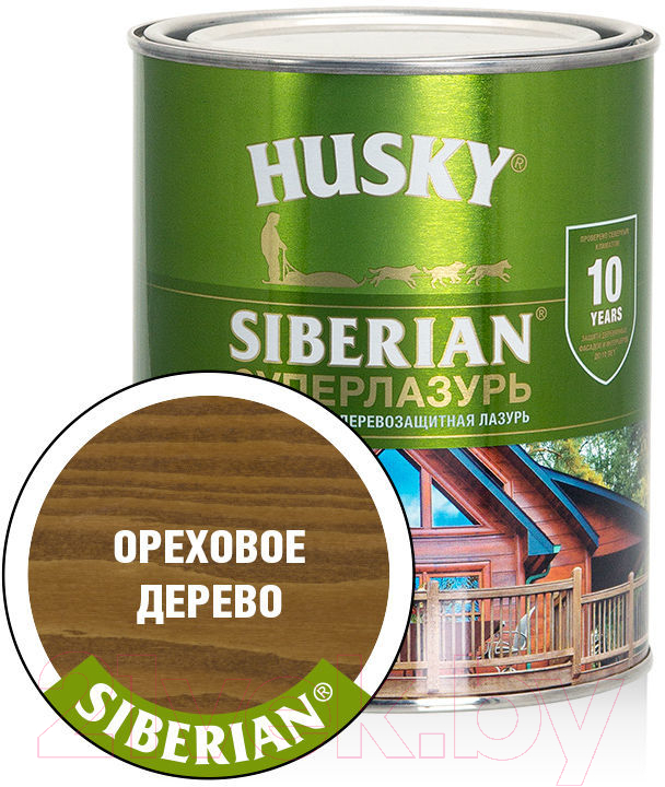 Лазурь для древесины Husky Siberian Суперлазурь (900мл, ореховое дерево) — фото 2
