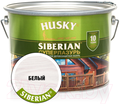 Лазурь для древесины Husky Siberian Суперлазурь (9л, белый)