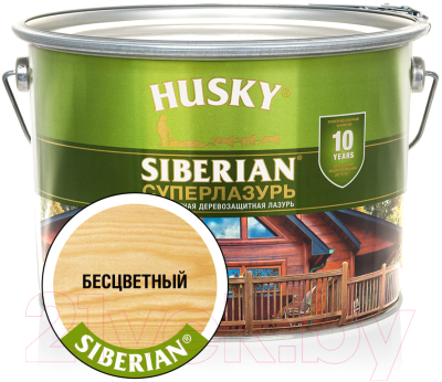 Лазурь для древесины Husky Siberian Суперлазурь (9л, бесцветный)