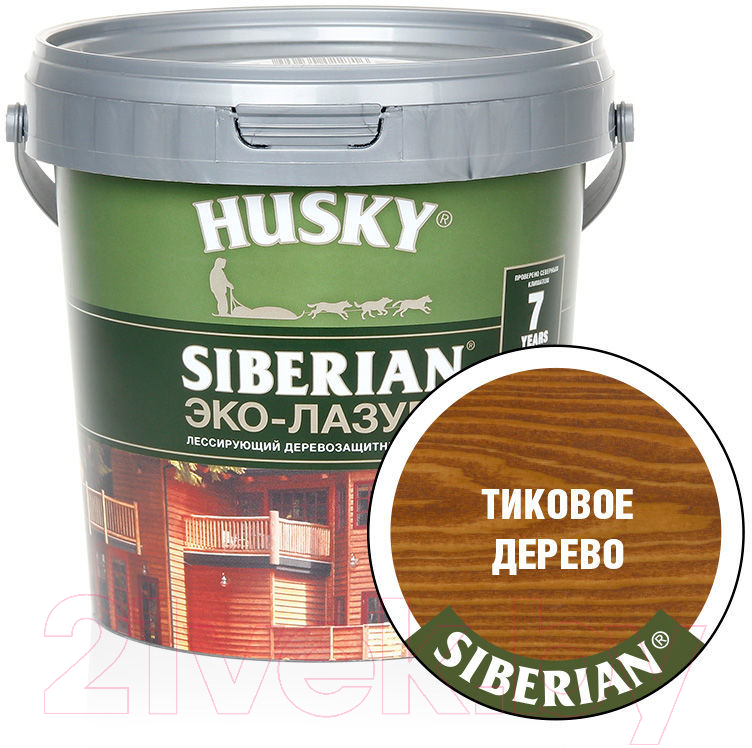 Лазурь для древесины Husky Siberian Эко-Лазурь Полуматовая (900мл, тиковое дерево) — фото 2