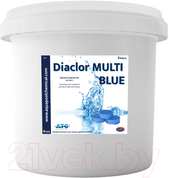 Средство для бассейна дезинфицирующее ATC pool chemicals Diaclor Multi Blue Мультитаблетки 5 в 1 по 200г