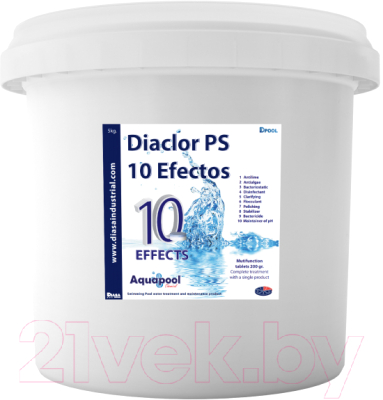 Средство для бассейна дезинфицирующее ATC pool chemicals Diaclor PS 10 Хлорные таблетки 10 в 1 по 200г (5кг)