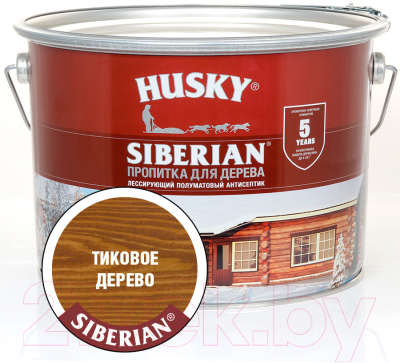 Пропитка для дерева Husky Siberian Полуматовая (9л, тиковое дерево)