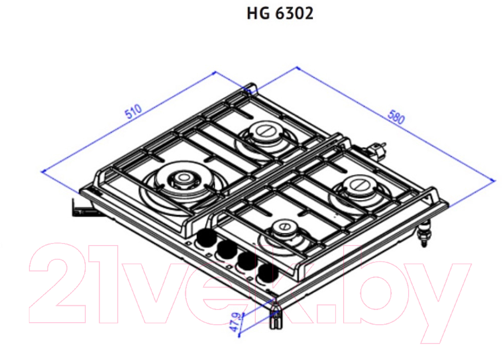 Газовая варочная панель Korting HG 6302 CTB