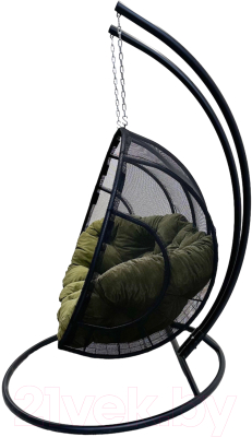 Кресло подвесное Craftmebelby Кокон Двойной Лайт с подушкой (зеленый/черный)