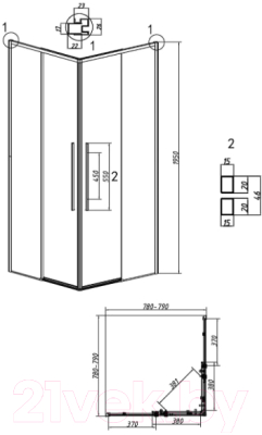 Душевой уголок Grossman Galaxy 80x80x195 / 300.K33.01.8080.21.02 (черный матовый/шиншилла стекло)