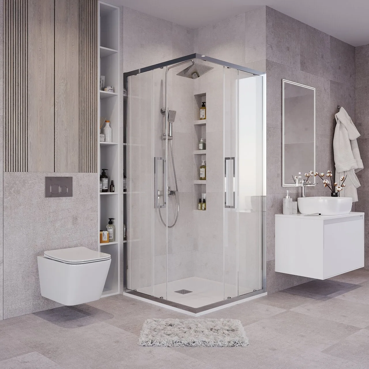 Душевой уголок Grossman Cosmo 90x90x195 / 300.K33.02.9090.32.00 (золото сатин/прозрачное стекло) — фото 3
