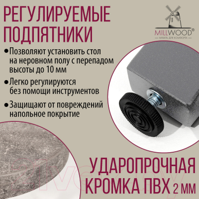 Обеденный стол Millwood Шанхай Л18 D900 (бетон/графит)