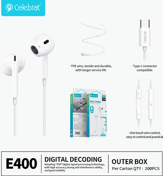 Изображение товара Наушники-гарнитура Celebrat E400 (белый)