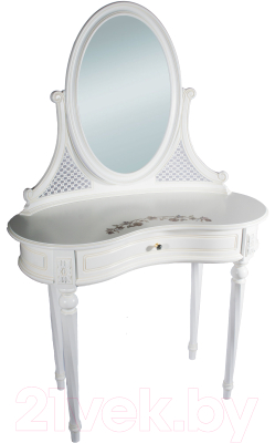 Туалетный столик с зеркалом ГрандМодерн С деколью (белый с патиной)