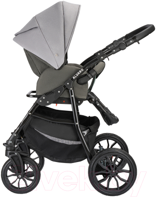 Детская универсальная коляска Alis Alvaro F 3 в 1 (Al 10, темно-серый/светло-серый/шалфей кожа)