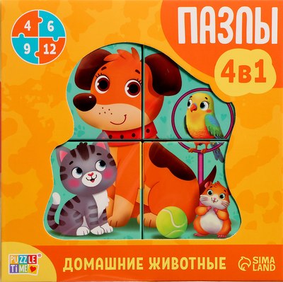 Развивающая игра Puzzle Time Домашние животные 4 в 1 / 10262597 - 