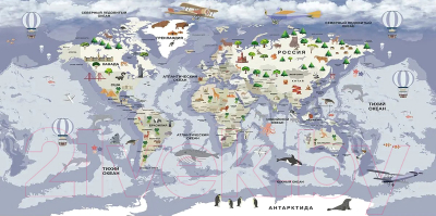 Фотообои листовые Citydecor Детская Карта мира 340 (300x150см)