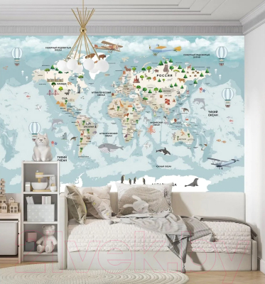 Фотообои листовые Citydecor Детская Карта мира 341 (300x150см)