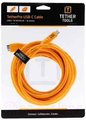 Кабель Tether Tools TetherPro USB-C to USB 3.0 Micro-B / CUC3315-ORG (4.6м, оранжевый)