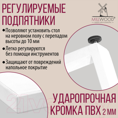 Обеденный стол Millwood Уэльс 180x80x75 (белый/металл белый)