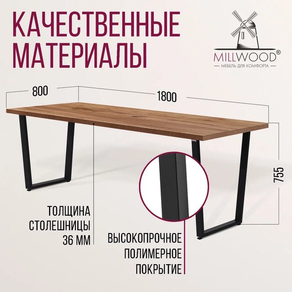 Купить Обеденный стол Millwood Лофт Уэльс 180x80x75 в Жодино