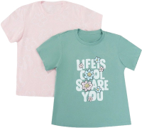 Комплект футболок детских Mark Formelle 117835-2 (р.104-56, шалфей/ромашки на светло-розовом) - 