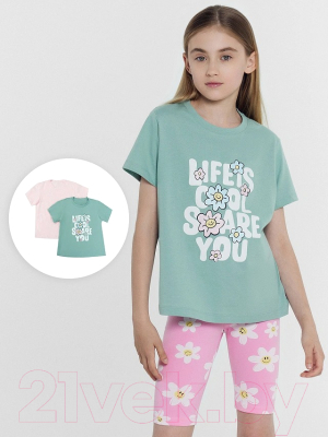 Комплект футболок детских Mark Formelle 117835-2 (р.110-56, шалфей/ромашки на светло-розовом)
