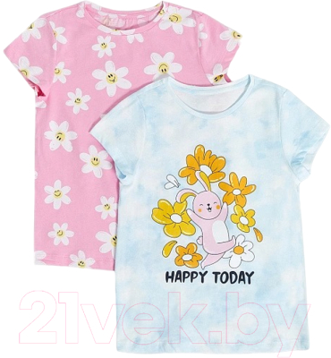 Комплект футболок детских Mark Formelle 117892-2 (р.134-68, голубой тай дай/ромашки на розовом)