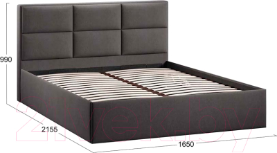 Двуспальная кровать ТриЯ Стелла Тип 1 c ПМ 160x200 (велюр графит)