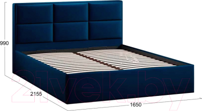 Двуспальная кровать ТриЯ Стелла Тип 1 c ПМ и заглушиной 160x200 (велюр Confetti Blue)